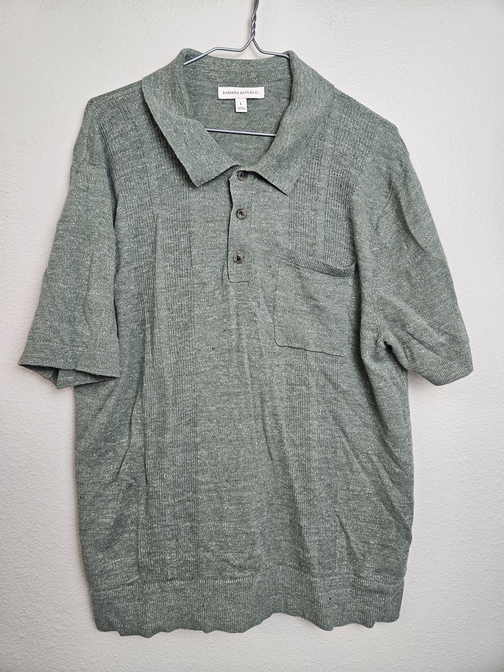 Banana Republic Heather Sage Knit Polo with Pocket Size L